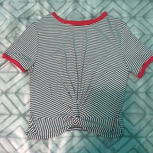 cropped back and white striped top